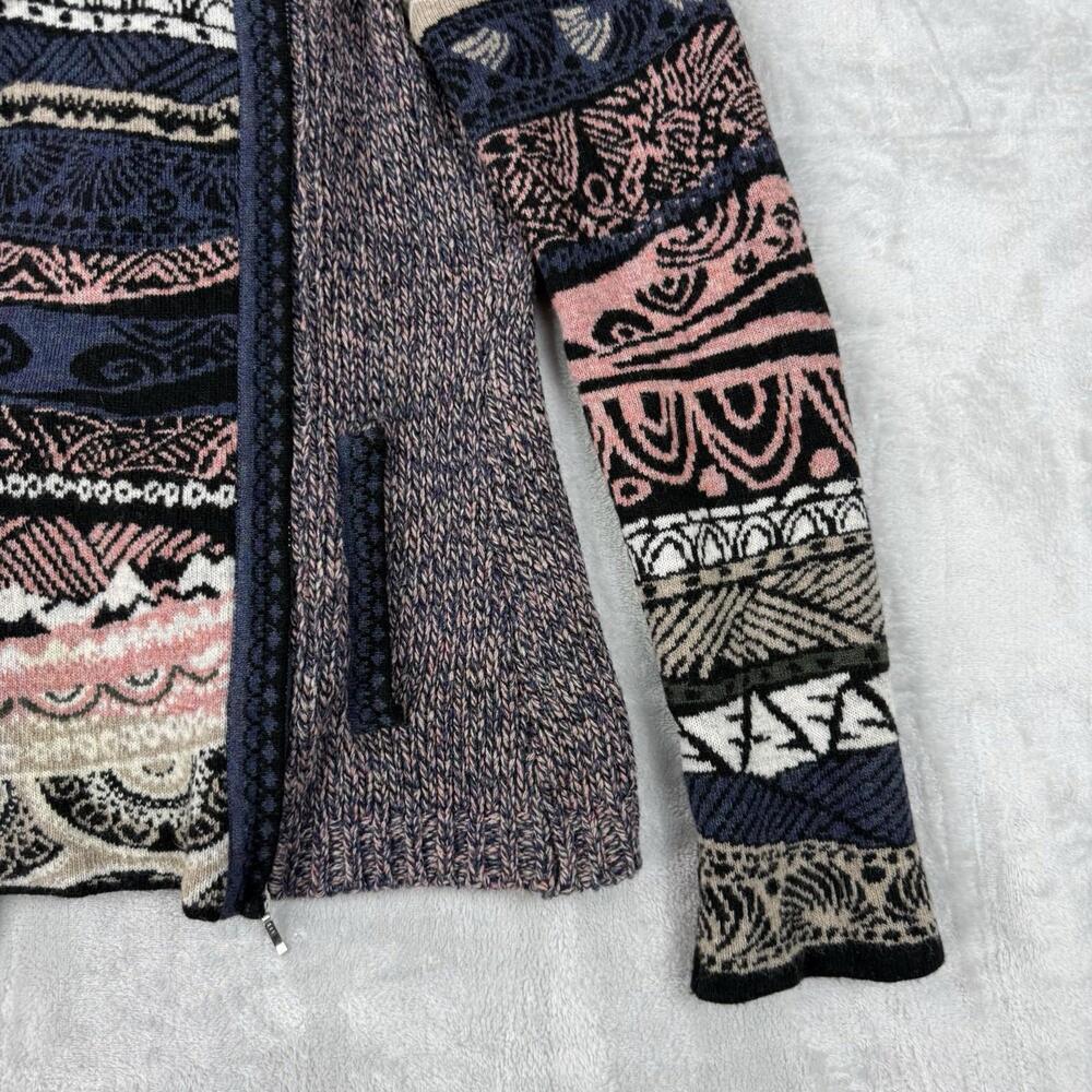 Vintage KOOI Knitwear Lambswool Full Zip Pattern Jacket Women’s M Boho Nordic - Picture 8 of 9